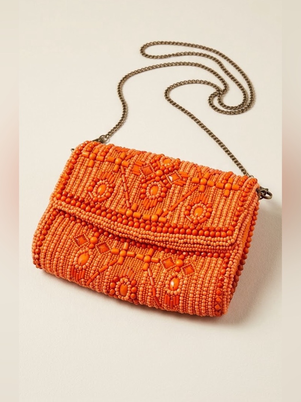 Antik Kraft Beaded Crossbody Clutch Orange Geometric Boho Statement Bag